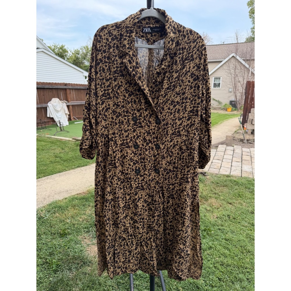 Zara Animal Print Kimono Coat Dress Leopard Autumn Vibes 1971/024/505 XS S